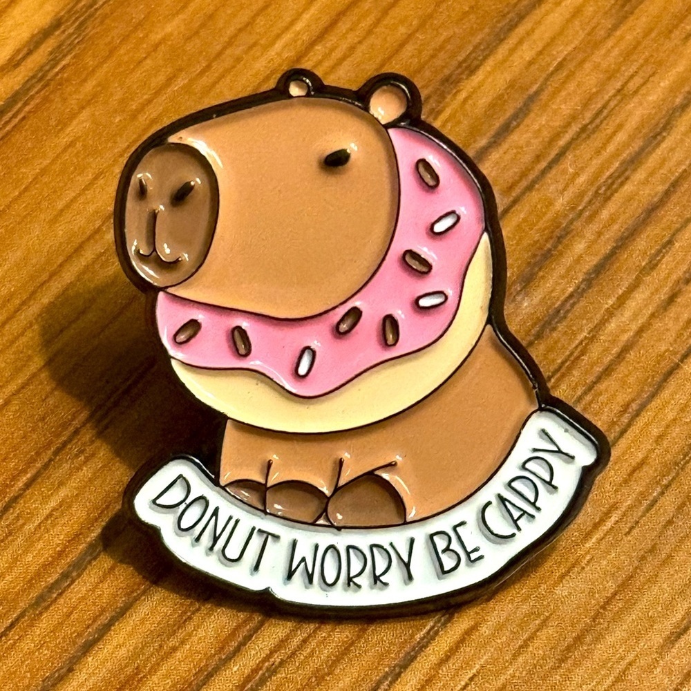 Women’s Accessories Cute Fun Capybara Donut ‘DONUT WORRY BE CAPPY’ Enamel Pin